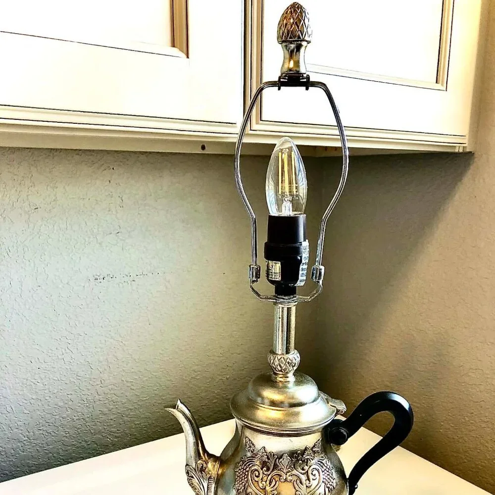 LAMPCRAFTERS Decorative Silver Teapot Lamp Resin Art Sculpture - Picture 9 of 10